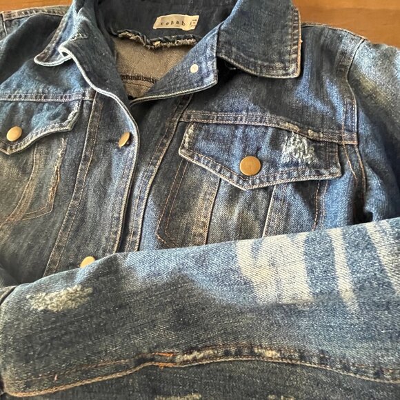 Rehab Denim Jean Jacket Punk Rock Lace Cross On Back Womens Small - Picture 3 of 8
